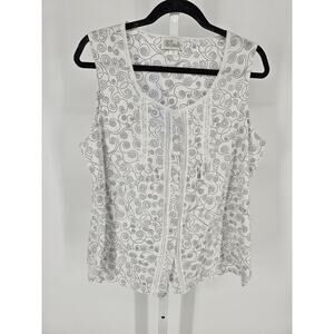Character Women's Sleeveless Scoop Neck Floral Print White Top Size L